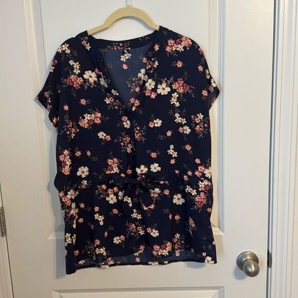 Blue/Pink Floral Blouse - Picture 1 of 5
